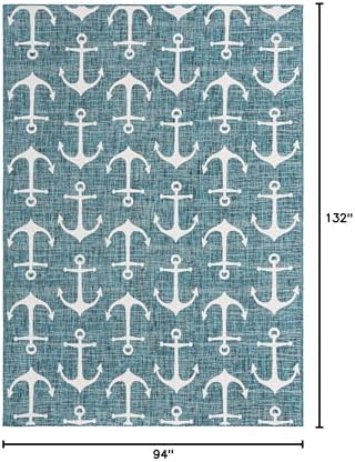Unique Loom Outdoor Coastal Collection Area Rug - Ahoy (7' 10" x 11' Rectangle, Teal/ Ivory) - Image 2