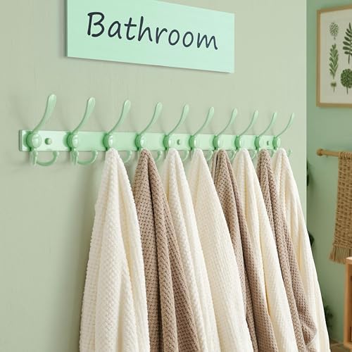 Dseap Coat Rack Wall Mount 37 Inch, Heavy Duty 12-Gauge Base vs Flimsy 1mm, Double-Thick Solid Anti-Snap Hooks, 16” Stud-Mount, Stainless Steel 10-Hook Hanger for Closet Entryway, Green - Image 5