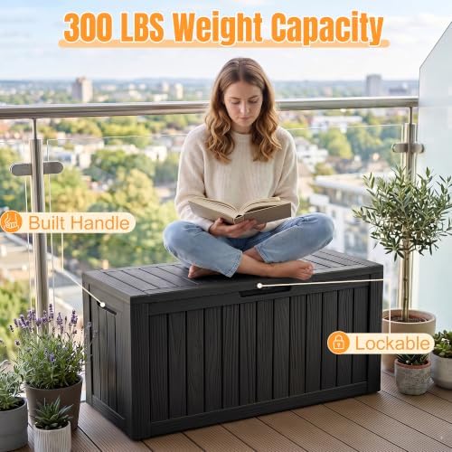 Outdoor Storage Box,140 Gallon Waterproof Resin Deck Box with Support Rod - Image 6