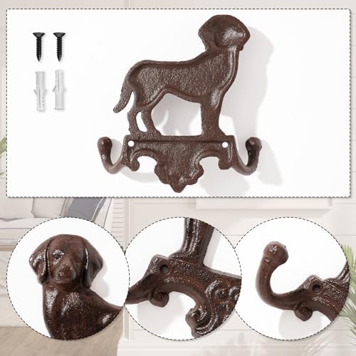 Wall Mounted Hooks 2 Cast Iron Hooks Dog Leash Holder for Wall Vintage Towel Hook Old Farmhouse Sculpture Home Decor - Image 2