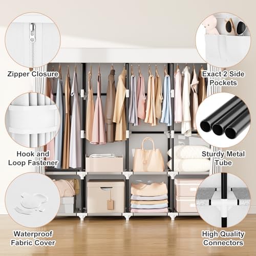 VTRIN Portable Closet for Hanging Clothes 67 Inch Wide Large Capacity Portable Wardrobe Closet with Cover, 4 Storage Shelves and 4 Hanging Rod Sturdy Free Standing Closet for Bedroom, White - Image 4