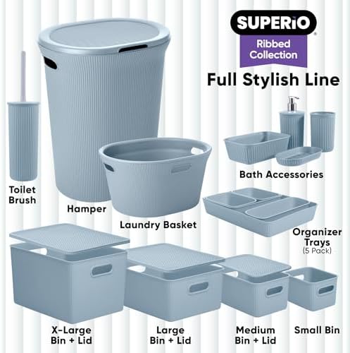 Superio Ribbed Collection - Decorative Plastic Basket Open Home Storage Bins Organizer, Medium Blue (4 Pack) Container Boxes for Organizing Closet Storage Bins for Shelves Drawer Shelf 5 Liter - Image 6