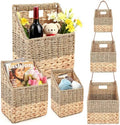 Cinnvoice Set of 3 Wicker Wall Magazine Basket, Magazine Holder Water Hyacinth Storage Baskets for Mail, Files, Books & Accessories Wall-mounted Organizer for Door Home, Office Organization by QinYee