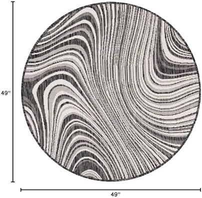 Unique Loom Outdoor Modern Collection Area Rug - Pool (4' 1" Round, Charcoal/ Gray) - Image 3