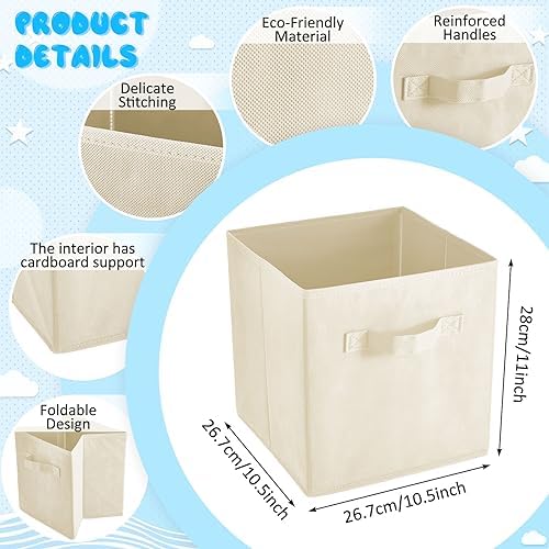 Yinder 12 Pcs Cube Storage Bin, Beige 10.5''x10.5''x11'' Storage Bins - Image 2
