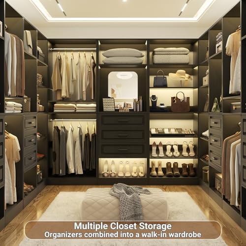 Unikito 75" Modular Closet System with 3 Sets, Mirror & Drawers, Black - Image 6