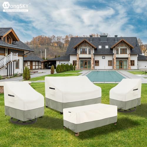 Outdoor Swivel Rocker Chair Covers 2 Pack,35 W x 37 D x 36 H inches,100% Waterproof Heavy Duty Outdoor Chair Covers,Patio Furniture Cover for Swivel Patio Chair,Beige&Grayish Green - Image 6