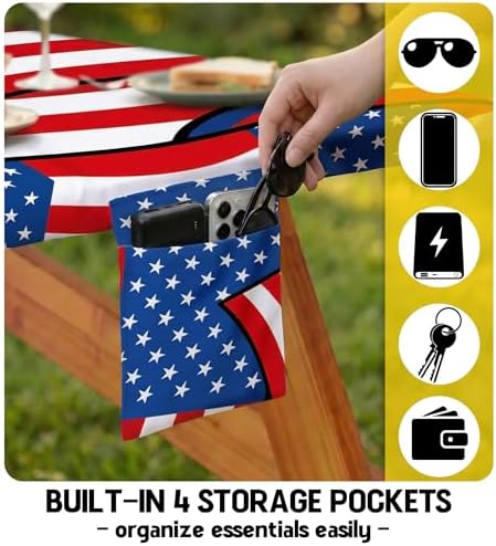 Picnic Table Cover with Bench Covers Waterproof Rectangle Tablecloth Camping Essentials Supplies Rv Travel Must Haves Gear Accessories Fitted Table Cloth Outdoor Road Trip Camper Gifts American Flag - Image 5
