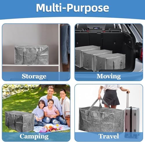 16 Pack-Extra Large Heavy Duty Moving Bags - Waterproof Storage Totes with Handles & Zippers, Foldable for College Dorm, Storage (Gray) - Image 6