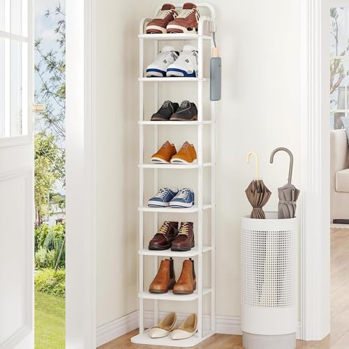 Hzuaneri 8 Tiers Vertical Shoe Rack, Tall Shoe Shelf with 2 Hooks by Hzuaneri