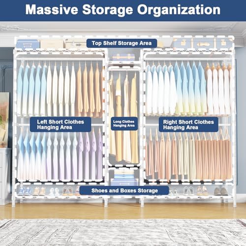 Ulif E12 Max Clothes Rack，Heavy Duty Freestanding Garment Rack with Shelves，Metal Clothing Closet Storage System for Hanging Clothes，83" W x 16" D x 76.5" H, Hold 1060 lbs，White - Image 3