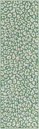 Unique Loom Outdoor Safari Collection Area Rug - Leopard (2' 11" x 10' Runner, Green Blue/ Ivory) - Image 3