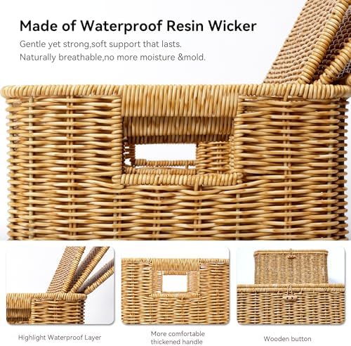 Nonam Wicker Storage Basket With lid, Large Stackable Plastic Bin, Natural - Image 5