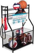 BIRDROCK HOME Sports Equipment Ball Organizer 43"H for Garage -Storage Rack - Baseball, Tennis, Football, Gym Gear - Wide Bin Basket - 4 Hooks - Kids Toy Holder - Hockey Stick Cage | Indoor - Outdoor by BIRDROCKHOME
