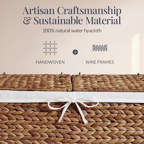 Best Choice Products Wicker Storage Basket W/ 2 Separate Lids, Rattan Woven 17.2 Gallon (65L) Basket, Foldable, Removable Washable Liner Bags for Toys, Linens, Blankets, & Laundry - Chestnut - Image 3