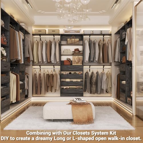 Aheaplus Closet System, Wood Closet Organizer System with Drawers,Black Oak - Image 5