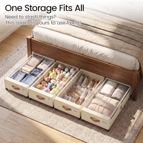 Yecaye 70L Large Under Bed Storage Containers with Wheels, 2 Pack, Beige - Image 6