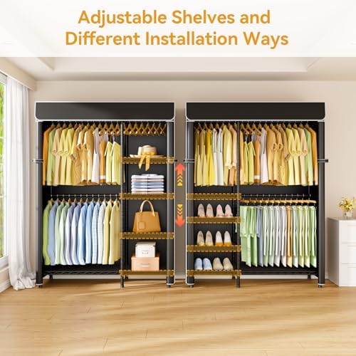 ULIFHOME F2C Clothes Rack with Cover, Black Clothing Racks Heavy Duty - Image 3