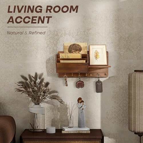 Rebee Vision Pine Wood Key Holder Wall Mount with Mail Sorter, Light Brown - Image 5