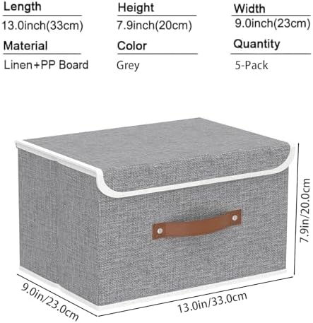 Yawinhe Collapsible Storage Bins,Grey,13.0x9.0x7.9in,5-Pack - Image 4