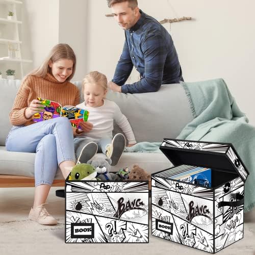 10 Pack Comic Book Storage Box, 15.8" X 7.8" X 11.8", Heavy Duty Collapsible Holds 160-180 Comic Book Bin Container Holder Shelf (Cartoon Bombs) - Image 6