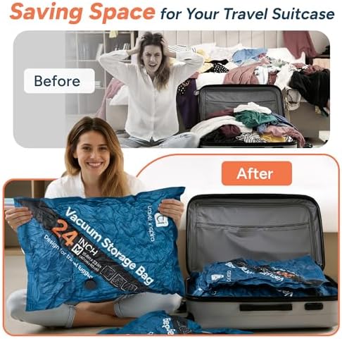 2026 Upgraded Vacuum Travel Bags Oxford Cloth Compression Packing Bags with Privacy Protection Space Saver for Luggage Suitcase Reusable Travel Essentials for Clothes Pillows (S/M/L) - Image 5