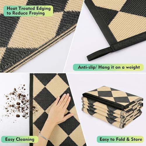 fifame 9x12 Outdoor Rug, Plastic Woven Patio Mat, Waterproof RV Camping Rug - Image 4