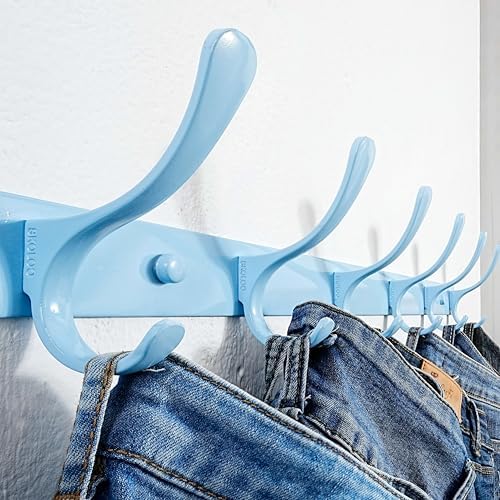 SKOLOO Heavy Duty Wall Mounted Coat Rack - 6 Hooks, Stainless Steel, Pack of 2, Sturdy Coat Hooks for Hanging Clothes, Jacket, Hat, Blue - Image 2