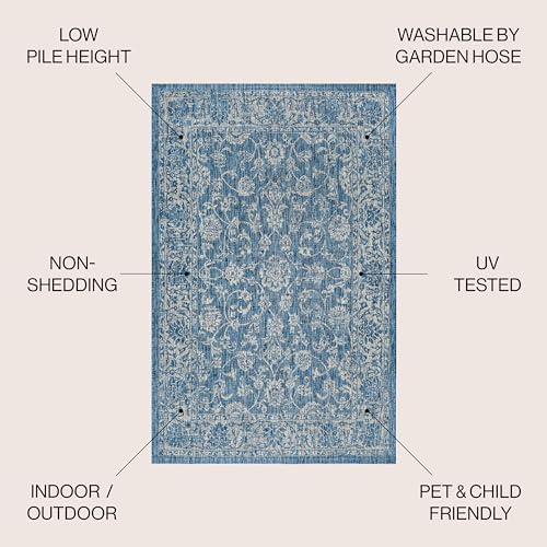 JONATHAN Y Weave Floral Indoor Outdoor Area Rug 4X6 Navy/Gray, Tela Bohemian Textured for Backyard, Patio, Porch, Easy-Cleaning, High Traffic, Pet-Friendly, Non-Shedding (SMB100B-4) - Image 3