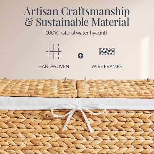 Best Choice Products Wicker Storage Basket W/ 2 Separate Lids, Rattan Woven 17.2 Gallon (65L) Basket, Foldable, Removable Washable Liner Bags for Toys, Linens, Blankets, & Laundry - Natural - Image 3