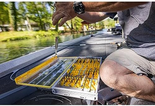 Plano Edge 3700 Vertical Jig & Spybait Box Tackle Storage, Gray and Yellow, Holds Up to 52 Vertical Baits, Rust-Resistant and Waterproof Bait Organizer Box - Image 4