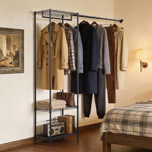 MZG Closet Organizer System, Freestanding Closet Storage System with Expandable Hanging Rod & Wire Shelves, No-Drill Closet Kit for Small Spaces, Bedroom & Apartment (13.8"D x 63.3"W x 82.4"H) - Image 5