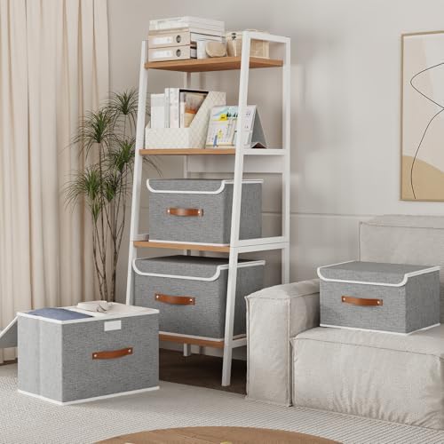 Yawinhe Fabric Storage Boxes with Lids,Grey,15.0x9.8x9.8in,5-Pack - Image 3