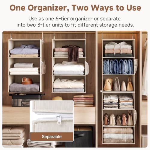 StorageWorks Hanging Closet Organizer, 6-Shelf with 2-in-1 Design, Ivory - Image 3