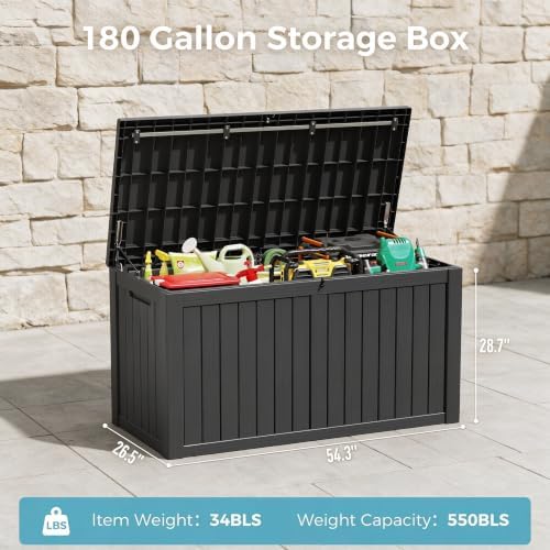 180 Gal Deck Box, Outdoor Storage Box Waterproof Lockable, Gas Lift,Black - Image 3
