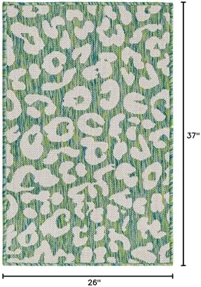Unique Loom Outdoor Safari Collection Area Rug - Leopard (2' 2" x 3' 1" Rectangle, Green Blue/Ivory) - Image 2