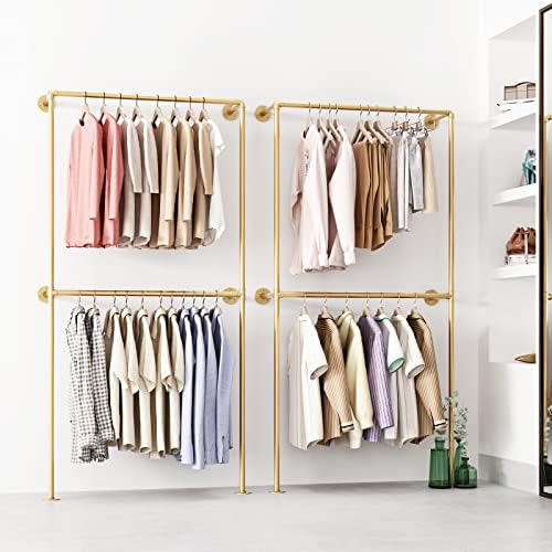 Gold Clothing Racks Wall Mount Clothes Rack, Heavy Duty Industrial Pipe Clothing Rack Retail Display Hanging Rod for Closet Storage, Laundry Room(Gold) - Image 5