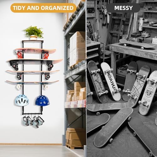 Multi Deck Skateboard Wall Mount, 2 or 4 Board Rack, Helmet Stands - Image 4
