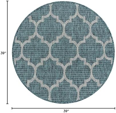 Unique Loom Outdoor Trellis Collection Area Rug (3' 3" Round, Teal/ Gray) - Image 2