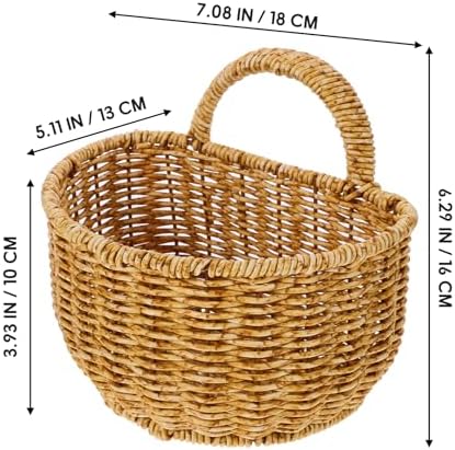 Cabilock Hanging Basket Hand Woven Imitation Rattan Wall Basket Storage for Kitchen Sundries Fruit Vegetable Bread Home Dorm Balcony Decor 7.08 X 5.90 X 5.11 in - Image 3