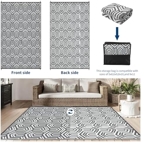 GAOMON Outdoor Rug 8x10 ft Waterproof Reversible Patio Rug - Image 5