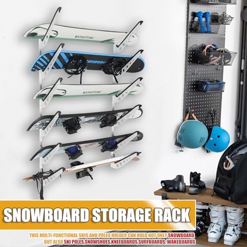 Snowboard Wall Racks, Adjustable Storage Rack for Ski, Surfboard, Wakeboard, Snowboard Wall Mount Display, White/Black - Image 3