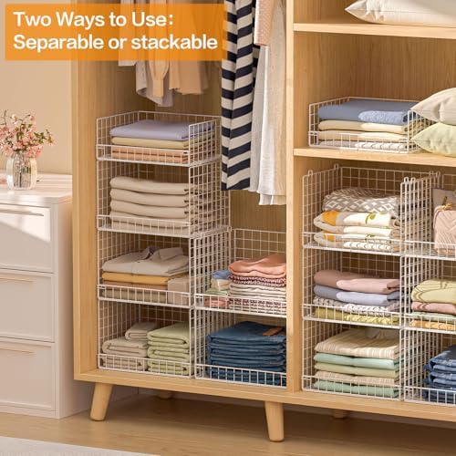 Yociyoga 4 Tier Stackable Closet Organizers and Storage Shelves, Foldable Closet Shelf Organizer System, Stackable Storage Bins Drawers for Clothes Organizer System, White（Patent No. 30022416） - Image 7