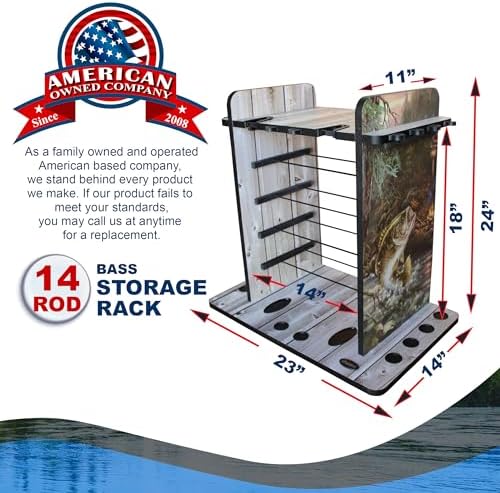 Rush Creek Creations Fishing Rod Holder for 14 Saltwater/Freshwater Rods, Fishing Pole Holder w/ up to 4 Fishing Gear Tackle Box Storage for Garage Organization/Boat Storage for Fishing Accessories - Image 2