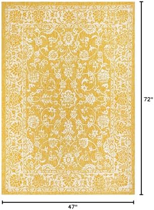 JONATHAN Y Weave Floral Indoor Outdoor Area Rug 4X6 Yellow/Cream, Tela Bohemian Textured for Backyard, Patio, Porch, Easy-Cleaning, High Traffic, Pet-Friendly, Non-Shedding (SMB100E-4) - Image 2