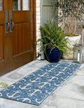 Unique Loom Outdoor Coastal Collection Area Rug - Ahoy (2' 7" x 12' Runner, Blue/ Ivory) by UniqueLoom