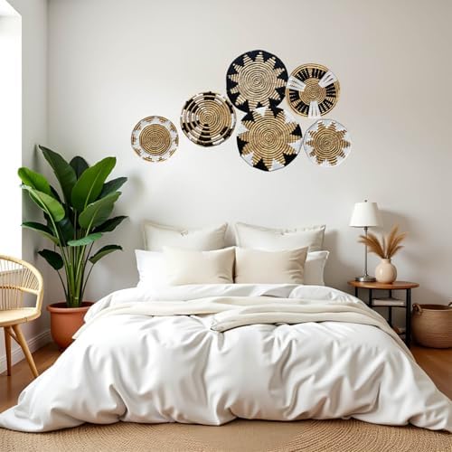 Laquedecraft Plates Wall Decor Set of 6, Handwoven Wicker (Art Deco) - Image 4
