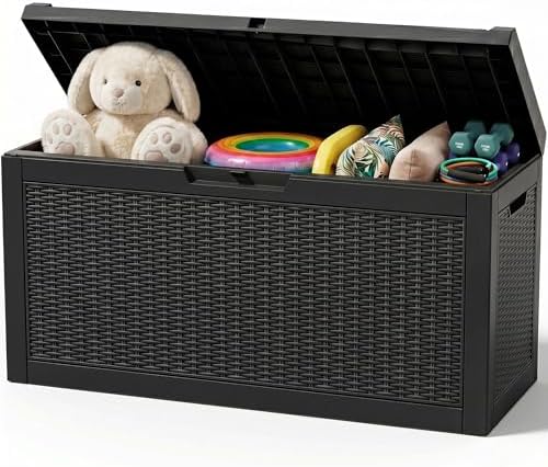 Outdoor Storage Box,100 Gallon Waterproof Resin Patio Deck Box by ATMELT
