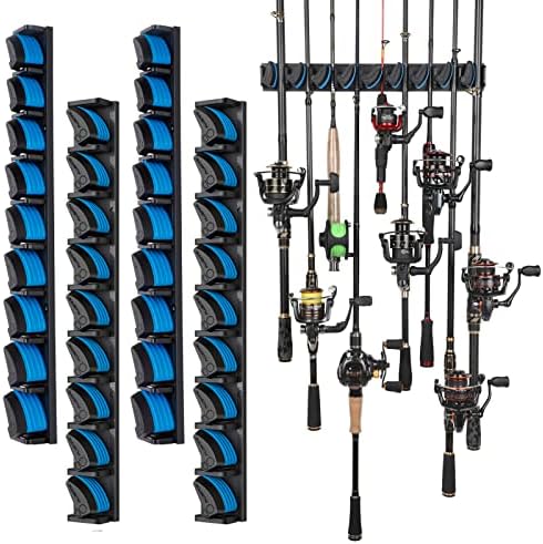 PLUSINNO 4 Pack Vertical Fishing Rod Rack, Wall Mounted Fishing Rod holder, 4 Packs Fishing Pole Holders Hold Up to 36 Rods or Combos, Fishing rod holders for garage, Fishing Gear and Gifts for Men by PLUSINNO