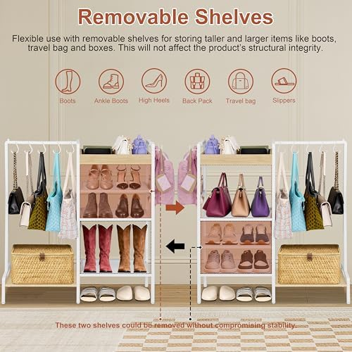 2-in-1 White Shoe Rack for Closet with Purse Organizer, 5-Tier - Image 5